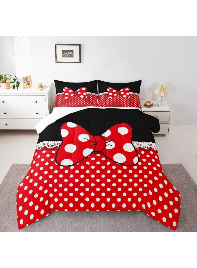 Homewish Bowknot Comforter Set Twin Size, White Dots Bedding Set 2pcs for Kids Teens Girls Boys Room Decor, Romantic Princess Style Quilt Set Red and Black Duvet Insert with 1 Pillowcase - Image 5
